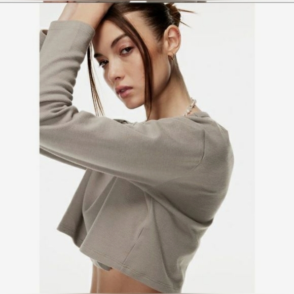 Aritzia Sunday Best Baby Waffle Long sleeve Thermal Top S Fluent Taupe Size S - Picture 3 of 12